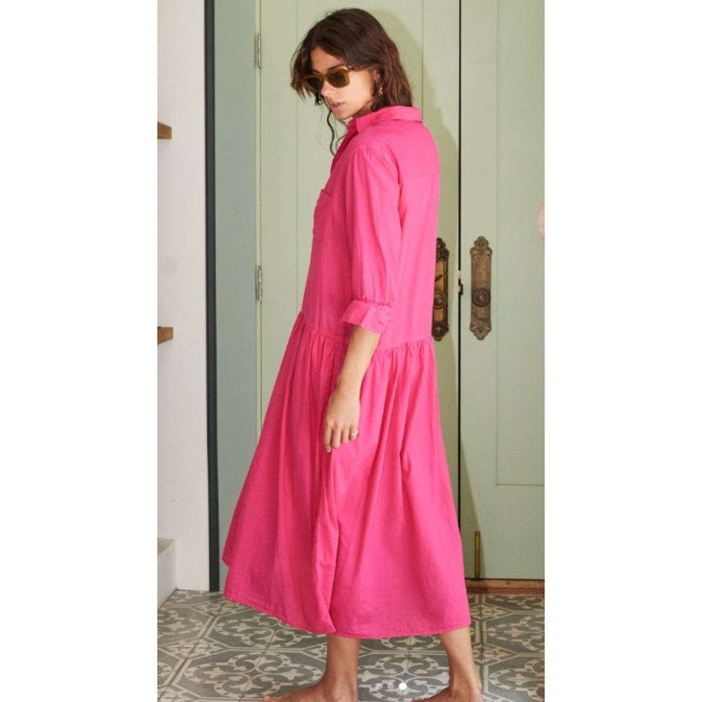 Grayson Frank & Eileen Pink Lightweight Shirt Dress Long Sleeve Collared Midi